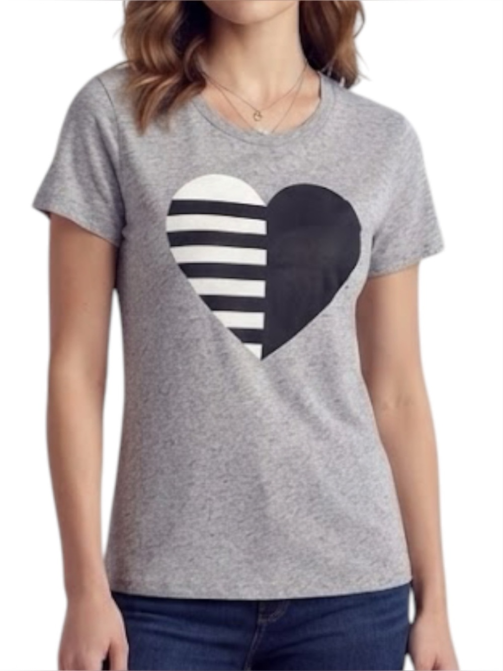 J.CREW Grey Split Heart Print Cap Sleeve Graphic T-Shirt Small